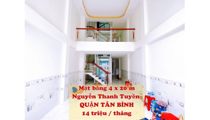 Cho thuê mặt bằng QUẬN TÂN BÌNH, TPHCM, mặt tiền Ô tô 2 chiều Nguyễn Thanh Tuyền, 14 triệu / tháng, 2 tầng, 4 x 20 m